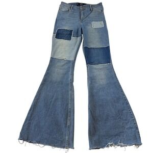 Y2K Hollister High Rise Flare Patchwork Jeans Medium Wash Women's Size 7R Boho